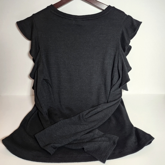 GAP NWT women' size Medium open shoulder ruffle long sleeves black shirt. - Picture 3 of 6